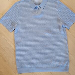 RHONE Men's Baby Blue Johnny Collar Textured Short Sleeve Polo Shirt